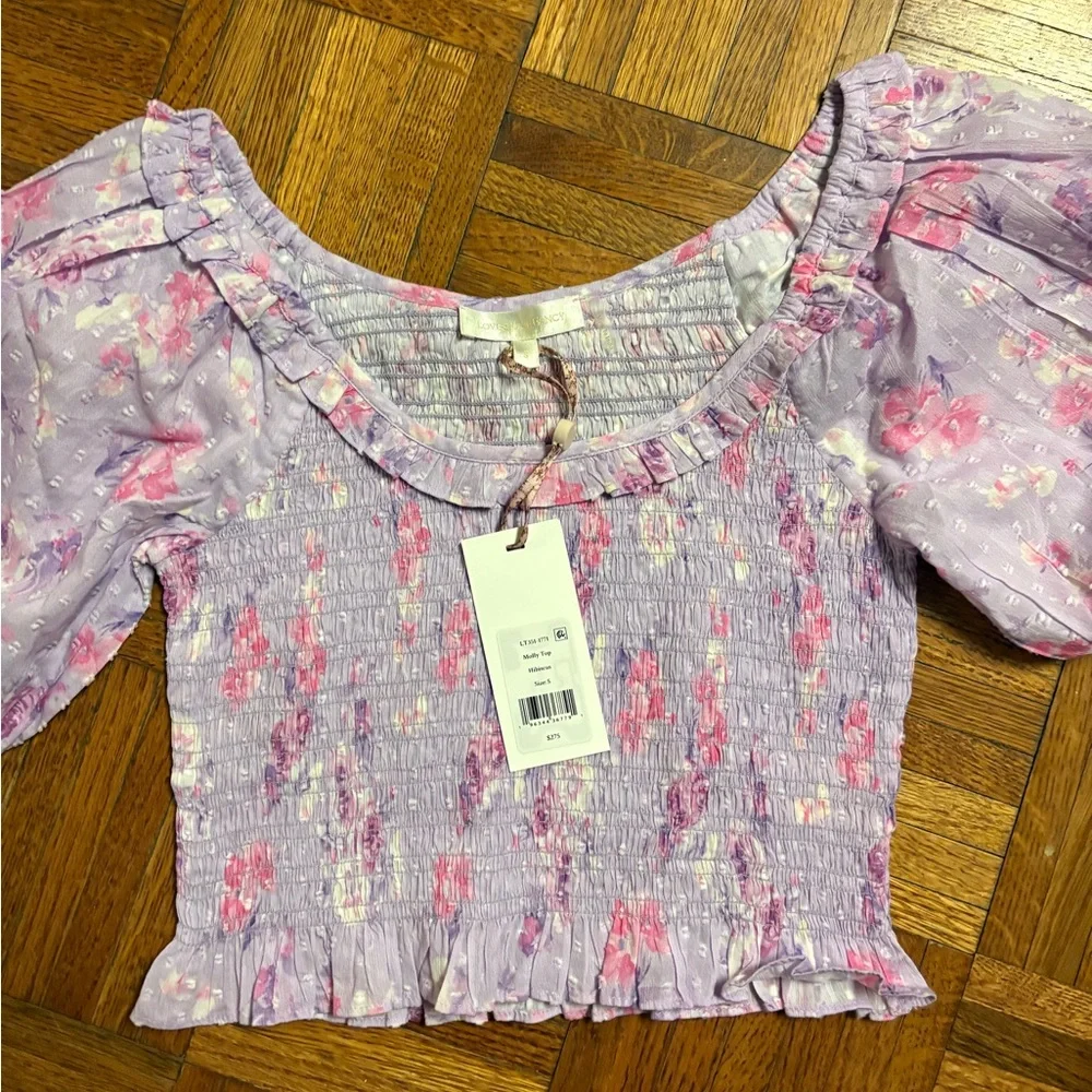 LOVESHACKFANCY Molly Heirloom Print Top size small in hibiscus